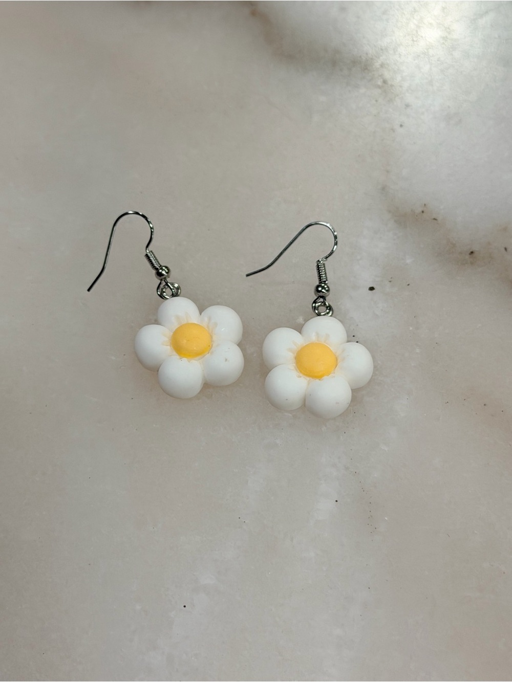 White and Yellow Daisy Drop Earrings Handmade Novelty Jewelry